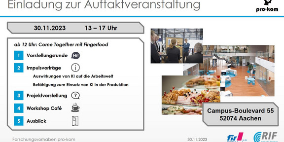 "Einladung zur Auftaktveranstaltung. 30.11.2023. 13:00 Uhr - 17:00 Uhr. Campus Boulevard 55, 52074 Aachen"