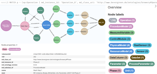 Ausschnitt aus dem Wissengraphen zur Darstellung von Daten-, Prozess-, Procedur- und Messgrößenmodell